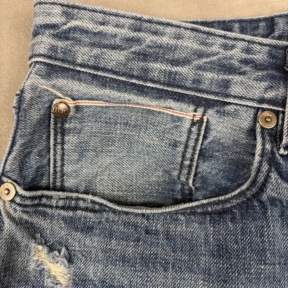 Banana Republic Jeans Mens 36x34 Blue Selvedge Slim Fit Distressed Button Fly